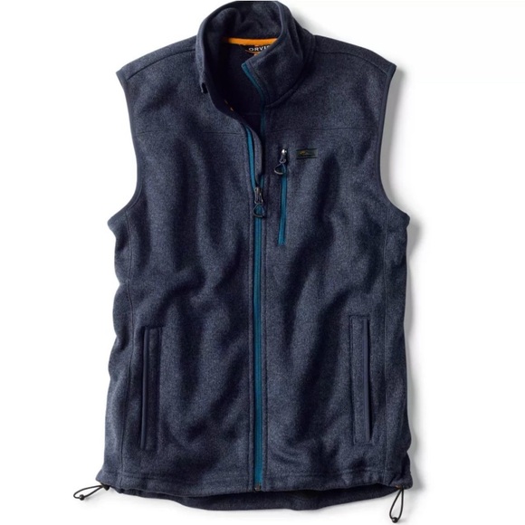 NWT Men's Navy Blue Orvis R65 “Ink” Recycled Sweater Fleece Full Zipper Vest - Picture 1 of 3